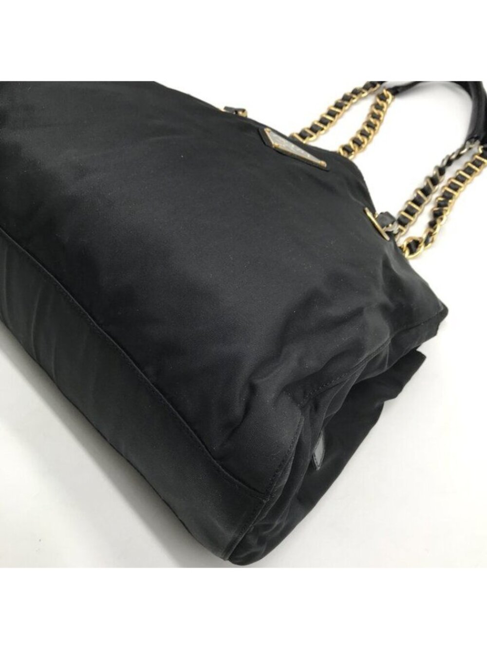 Prada Triangle Logo Nylon Tessuto Chain Shoulder Tote Black Purse - Picture 5 of 10